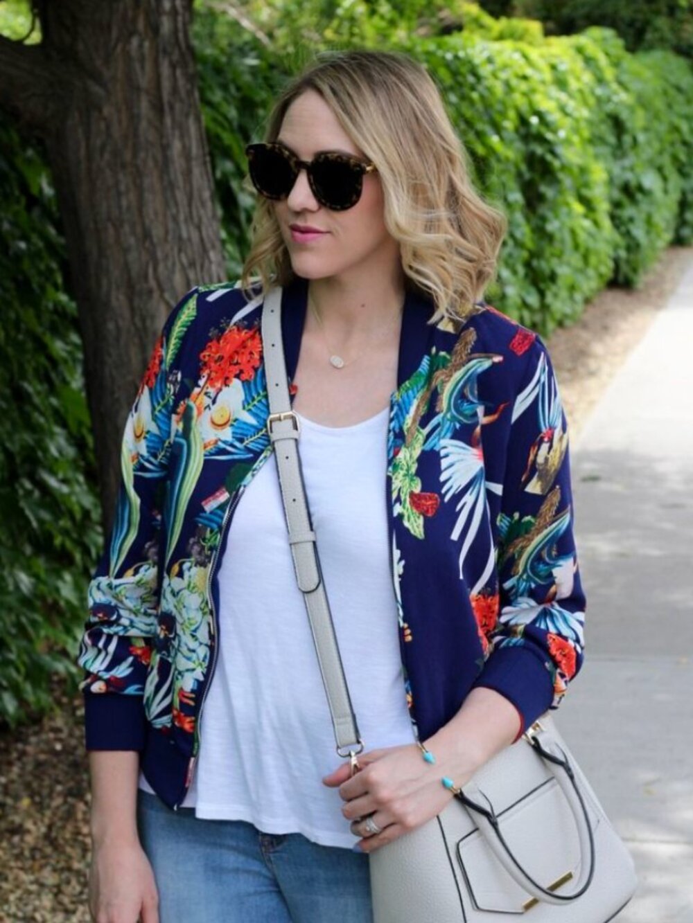 Philosophy Navy Floral Bomber Jacket with Multicolor Botanical Print